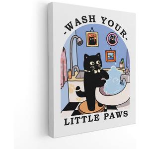 APJYM Wash Your Little Paws Funny Black Cat Wall Art for Kids Bathroom Decor, Cute Cat Kitten Print Poster Wall Decor for Bathroom Toilet Washroom, 11x14 Inch Framed
