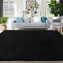Large Area Rugs for Bedroom Living Room - 6x9 Feet Ultra Soft Black Rug Thickened with Memory-Foam, Solid Modern Minimalist Carpets for Home Decor, Non-Slip and Comfy Nursery Room Rugs