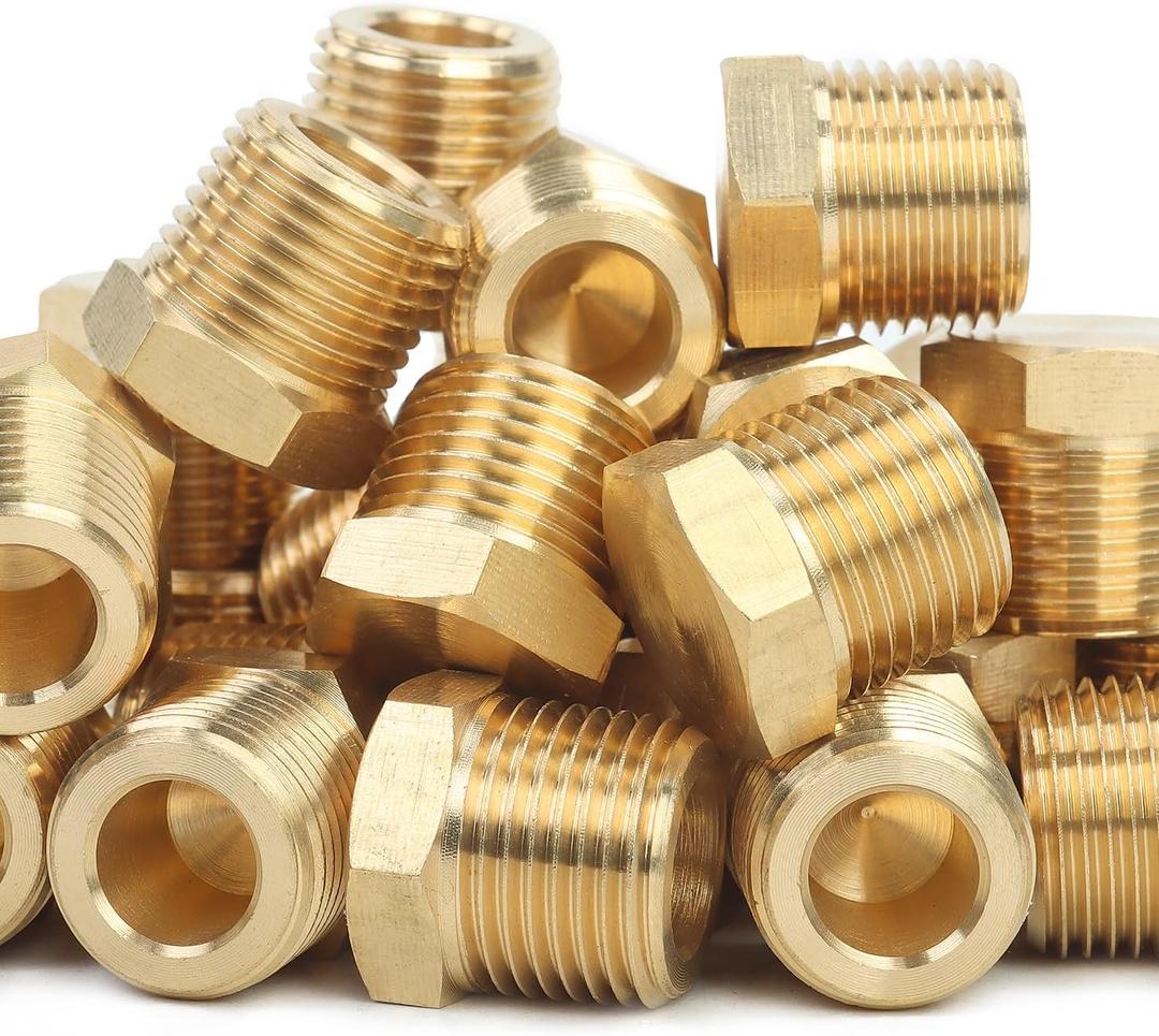 LTWFITTING Brass Pipe Hex Head Plug Fittings 3/8-Inch Male NPT Air Fuel Water Boat(Pack of 10)