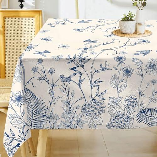 Hexagram Floral Tablecloth 60x84 Inches Rectangle Spring Flower Table Cloth Stain Resistance Restaurant, Picnic, Indoor Outdoor Decoration Dining