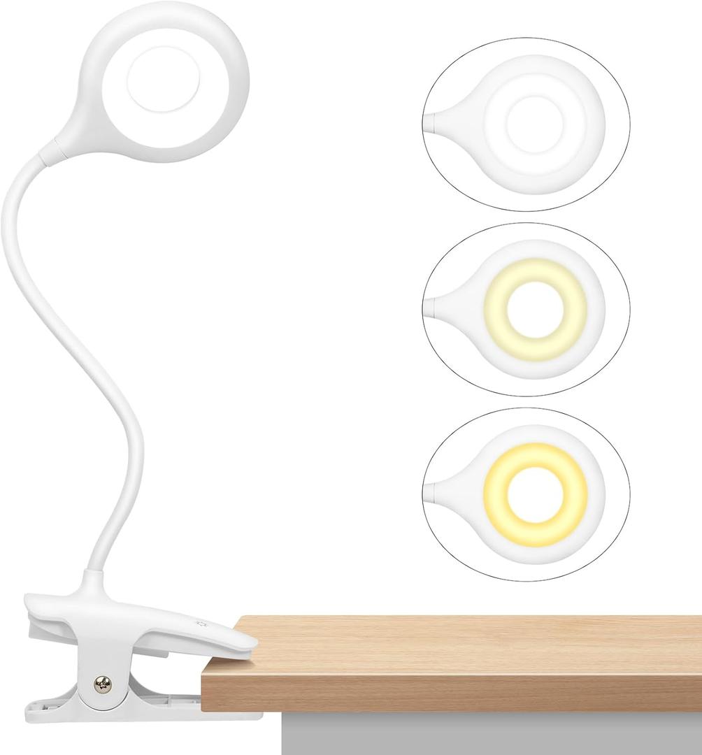 Reading Light, 28 LEDs Rechargeable Clip on Lamp, 3 Color x 3 Brightness Clip On Light for Bed Headboard with Safety Switch, Eye Protection Book Light for Reading in Bed, Touch Control Table Desk Lamp