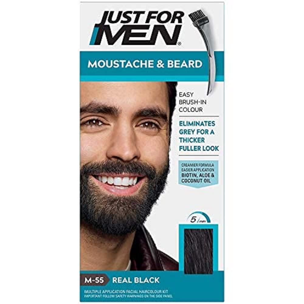 JUST FOR MEN Mustache & Beard Color Gel, Real Black M-55, 1 Each (4 Pack) (Gray)