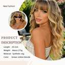 Ombre Blonde Wig with Bangs Long Wavy Wig Curly Wigs for White Women 26 Inches Synthetic Wig Dirty Blonde Wig with Dark Roots Natural Looking Hair Replacement Wigs for Women Holiday Daily Party Use