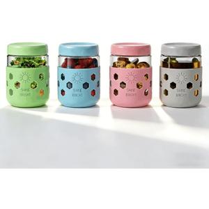 4 Pack Overnight Oats Containers with Lids - Thickened Glass 16 oz Mason Jars with Silicone Sleeves, Wide Mouth Airtight Leak-Proof Chia Seed Pudding Meal Prep Jars for Yogurt Parfait Snacks