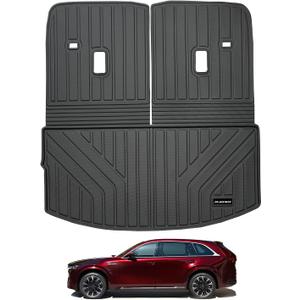 Large Cargo Liner for 2024-2025 Mazda CX90 6 Seater (50/50 Split Folding Rear Seat),TPE All Weather Protection Trunk Mat with Velcro Rear Seats Backrest 43" x 45" (Black)