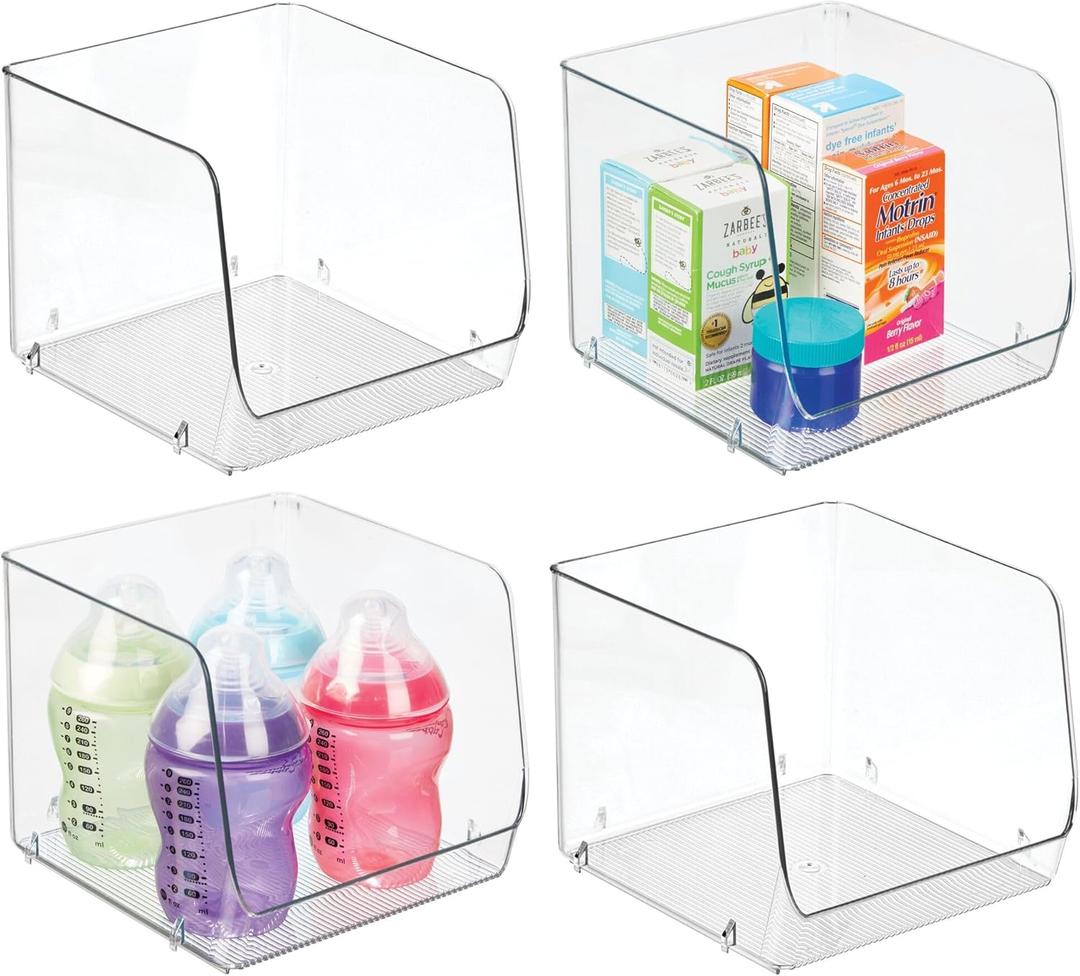 iDesign Open-Front Storage Bin for Kitchen, Bathroom, or Home Office, Set of 4, Clear, Made in USA