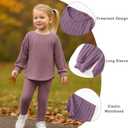 DEFAHN Toddler Girl Fall Clothes Set Warm Soft 2-piece Long Sleeve Ribbed Knit Tee & Leggings Winter Drop Shoulder Girl Set (Purple)