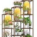Sttoraboks Wooden Plant Stand Indoor with Grow Light, 4Tier Ladder Plant Shelf for Balcony, Living Room, or Corner | Carbonized Wood Plant Holder for Indoor Use, SpaceSaving Design