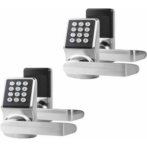 Keypad Door Lock with Handle, Digital Door Lock with Keypad Set, Keyless Entry Door Lock with Handle-IC Card and Anti-peep Password- Brushed Nickel-2 Set (2 Pack)