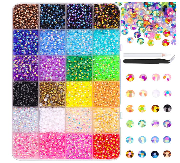 16000Pcs Resin Jelly Rhinestones with Tweezers for Crafting, Mixed-Color 4mm Flatback Gems, Bedazzling Crystal with 1Pcs 10ml B7000 Jewelry Glue for DIY Crafts Clothing Tumblers Shoes Nail Art