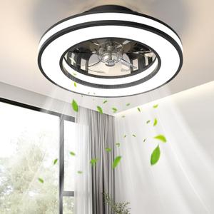 Ceiling Fans with Lights, 16'' Modern Low Profile Ceiling Fan Light with Remote, 3000-6500K Dimmable LED Fan Light, 6 Speeds Small Flush Mount Ceiling Fan for Bedroom, Kids Room (Black)