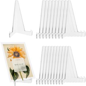Framendino, 20 Pack Triangle Acrylic Easel Stands for Display Mini Picture Frame Plate Holders Photo Holder Card Weddings Home Decoration (Clear)