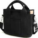 IwIeIaIrI Canvas Tote Bag for Women with Multi Pockets,Trendy Shoulder Handbag with Compartments for Shopping,Work,Beach (Small, Black)