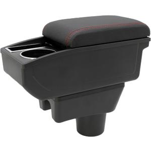 For Mitsubishi Mirage 2014-2024 Car Armrest Box Center Console Accessory Leather Arm Rest Double-Layer Storage Space with Cup Holder (Red Thread)