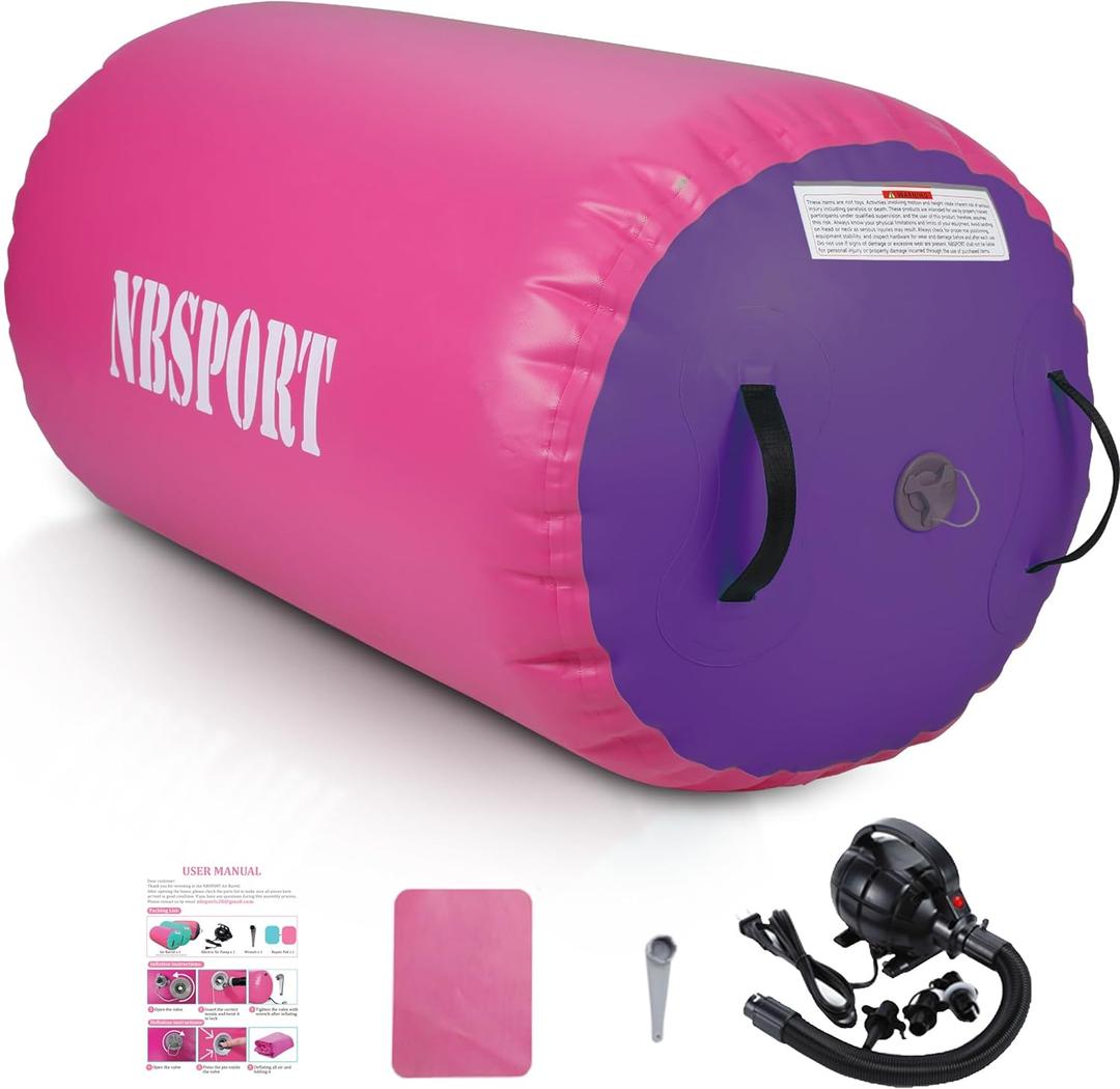 Air Barrel - Air Roller Gymnastics Barrel, Air Mat Tumble Track Gymnastics Equipment Inflatable Tumbler Back Handspring Trainer with Pump for Home Cheerleading