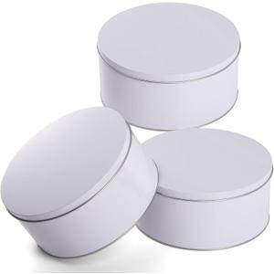 Yopay 3 Pack Cookie Tin with Lid, Round Sturdy Gift Tin, White Baking Cake Container for Storing Patisseries, Snack, Chocolate, Easter, Special Occasion, Holidays, 7" Wide by 3.2" Tall, 7 inches diameter by 3.2 inches tall
