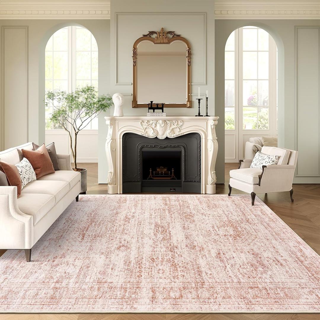 6x9 Area Rug for Living Room Washable Non-Slip Modern Rugs for Bedroom Dining Room Ultra-Thin Indoor Pink Rug