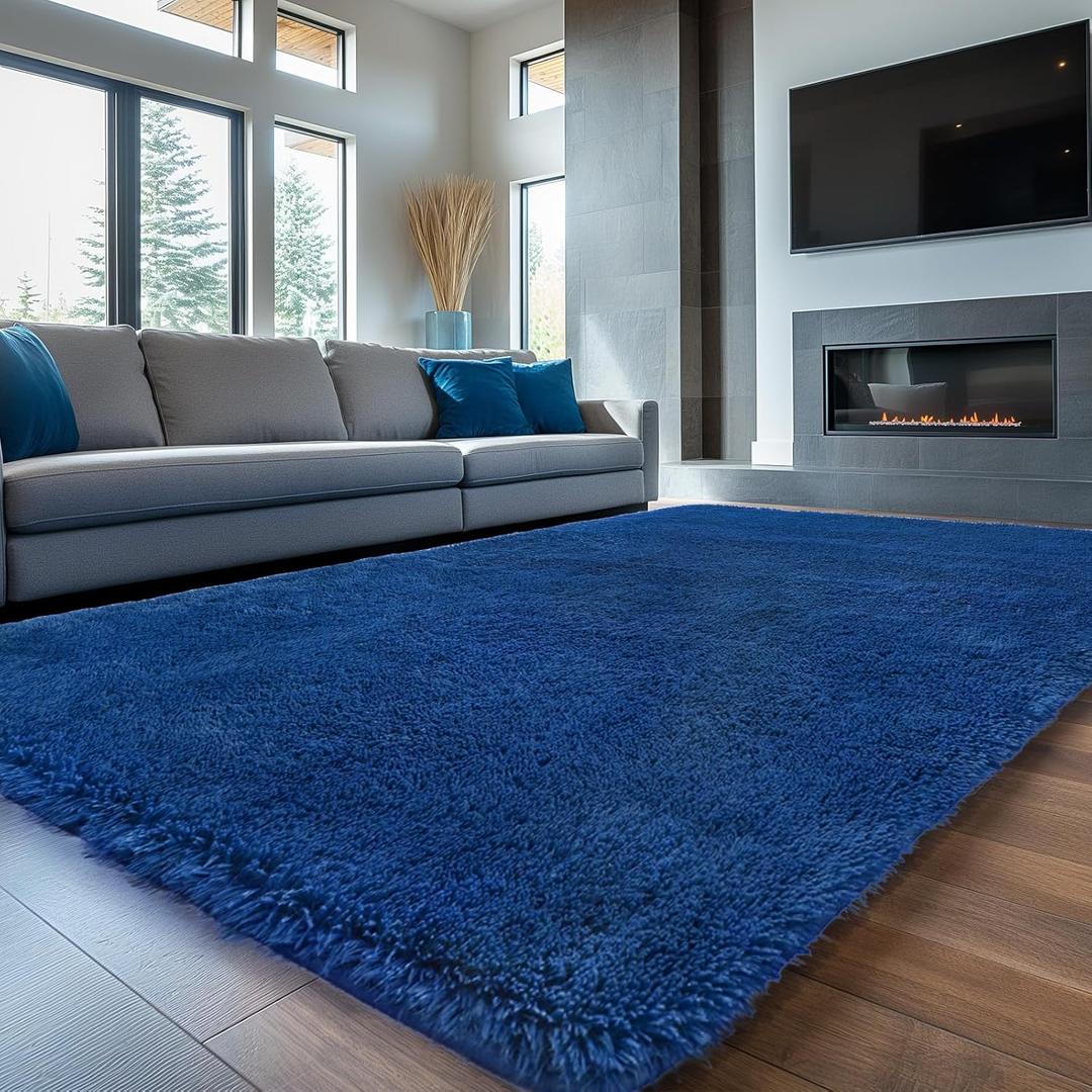 Sour Lemon 8x10 Area Rugs for Bedroom, Living Room Fluffy Rug, Large Area Rug Shag Shaggy Carpet Soft Plush Furry Bedside Rugs, Machine Washable Area Rugs for Kids Girls Boys Home Decor Anti Slip (Navy Blue)