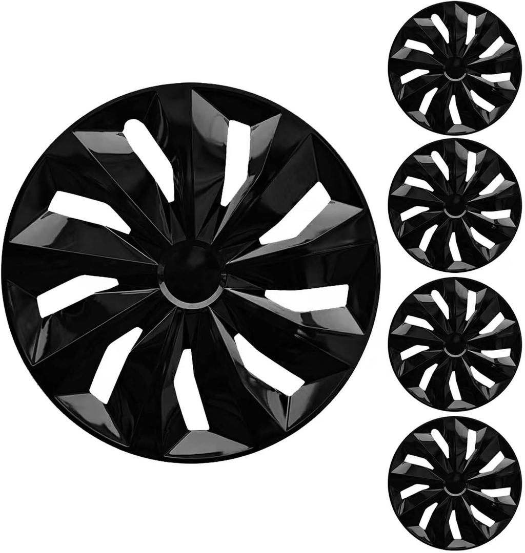 15" Black Wheel Rim Cover Hubcaps Replacement R15 Hub Caps Snap On Universal Wheel Rim Cover ABS Exterior Accessories for Car Trunk SUV Set of 4