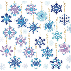 Snowflake Diamond Painting Keychain Kits 5d DIY Winter Diamond Art Ornaments Pendants Double Sided Hanging Key Chains for Christmas Party Decoration Kids Art Crafts(Snowflake Style)