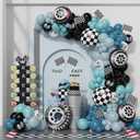 Race Car Balloon Garland Arch Kit 166PCS Dusty Blue Black Latex Balloon Wheel Checkered Foil Balloons for Race Car Two Fast Birthday Party Decorations