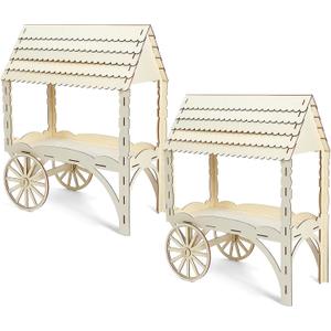 Wonderjune 2 Pcs Wooden Candy Cart with Wheels for Party Mini Wooden Tabletop Dessert Display Stand for Weddings Birthdays Baby Showers Party Decoration,25" x 20.5" x 9.75"
