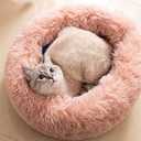 Cat Beds for Indoor Cats - Cat Bed Washable 20/24 inches, Dog Beds for Small Medium Dogs, Anti Anxiety Round Fluffy Plush Faux Fur Pet Bed, Thick Bottom (Pink, Medium)