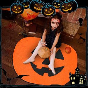 Treela Halloween Pumpkin Bathroom Rug 35 Inch Pumpkin Shape Bath Mat Absorbent Halloween Door Mat Orange Pumpkins Decorative Doormat Nonslip Washable Toilet Rug for Indoor Outdoor Kitchen Floor Decor 2 Pack
