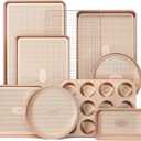 HONGBAKE 9-Piece Baking Pans Set Nonstick, Stackable Non Toxic Bakeware Sets with Diamond Texture, Oven Pan Set for Cooking, Includes Cookie Sheet with Rack, Cake Pan, Roasting Pan, Muffin Tin, Gold