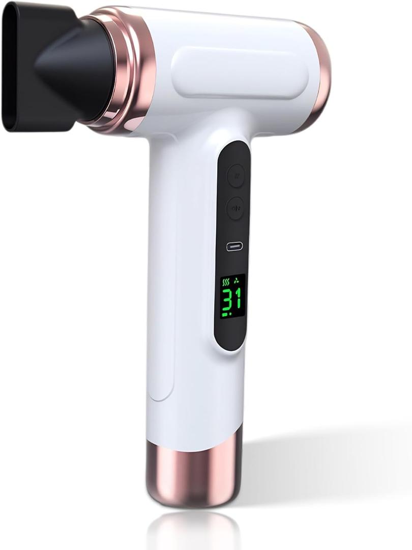 Vikye Cordless Hair Dryer,15000mAh Rechargeable Hair Dryer,3 Adjustable Cold Hot Wind,200W Battery Operated Hair Dryer for Travel Camping