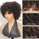 Medium Brown Synthetic Curly Wigs For Black Women Short Curly afro Wig With Bangs Synthetic Hair Heat Resistant African American Wigs