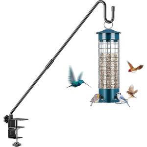 Heavy-Duty Adjustable Deck Railing Hook 28" Rotating, Clamp-Mount Hanger for Bird Feeders, Wind Chimes & Hanging Plants (Fits Up to 2.75", 12 lbs)