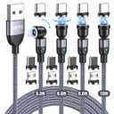 Magnetic Charging Cable 4 Pack (3.3ft/6.6ft/6.6ft/10ft), 540 Degree Rotating Magnet Phone Charger Cable, 3 in 1 Nylon Braided Magnetic USB Cable for Micro,Type C and iProduct Device