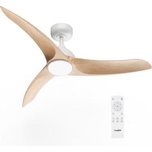 Ceiling Fans with Lights, 42 inch Low Profile Ceiling Fan with Light and Remote Control, Flush Mount, 3CCT, Dimmable, Quiet Reversible Motor, Modern Ceiling Fan for Bedroom Indoor/Outdoor Use (Wood)