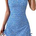 Eomenie Women's One Piece Swimdress Swimsuit with Drawstring Tummy Control Bathing Suits Push Up Swim Dresses with Bottom L