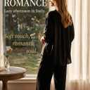 BWQ Womens linen 2 Piece Outfits Long Sleeve Button Down Shirt Wide Leg Pants Lounge Set S-2xl (Black, L)