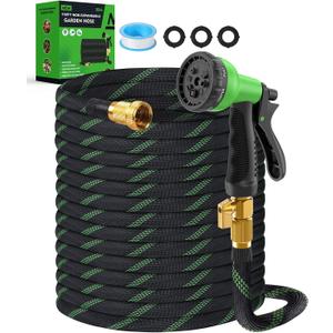100ft Garden Hose, Non-Expandable Water Hose with 8 Function Spray Nozzle, Lightweight, Knik-Free, Burst-Resistant, Durable & Flexible 3/4" Garden Hose for Lawn, House Cleaning, Car Washing
