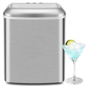 KUMIO Ice Makers Countertop with Self-Cleaning, 9 Pcs/6-8 Mins, 26.5 Lbs/24 Hrs, 2.1L Water Tank, 2 Sizes of Bullet Ice for Home/Party, LCD Digital Control Panel, Ice Basket & Scoop, Stainless Steel