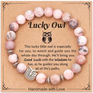 "Lucky Owl Bracelet for Women Teen with Owl Charm and Natural Stone as Birthday Chrismas Gifts