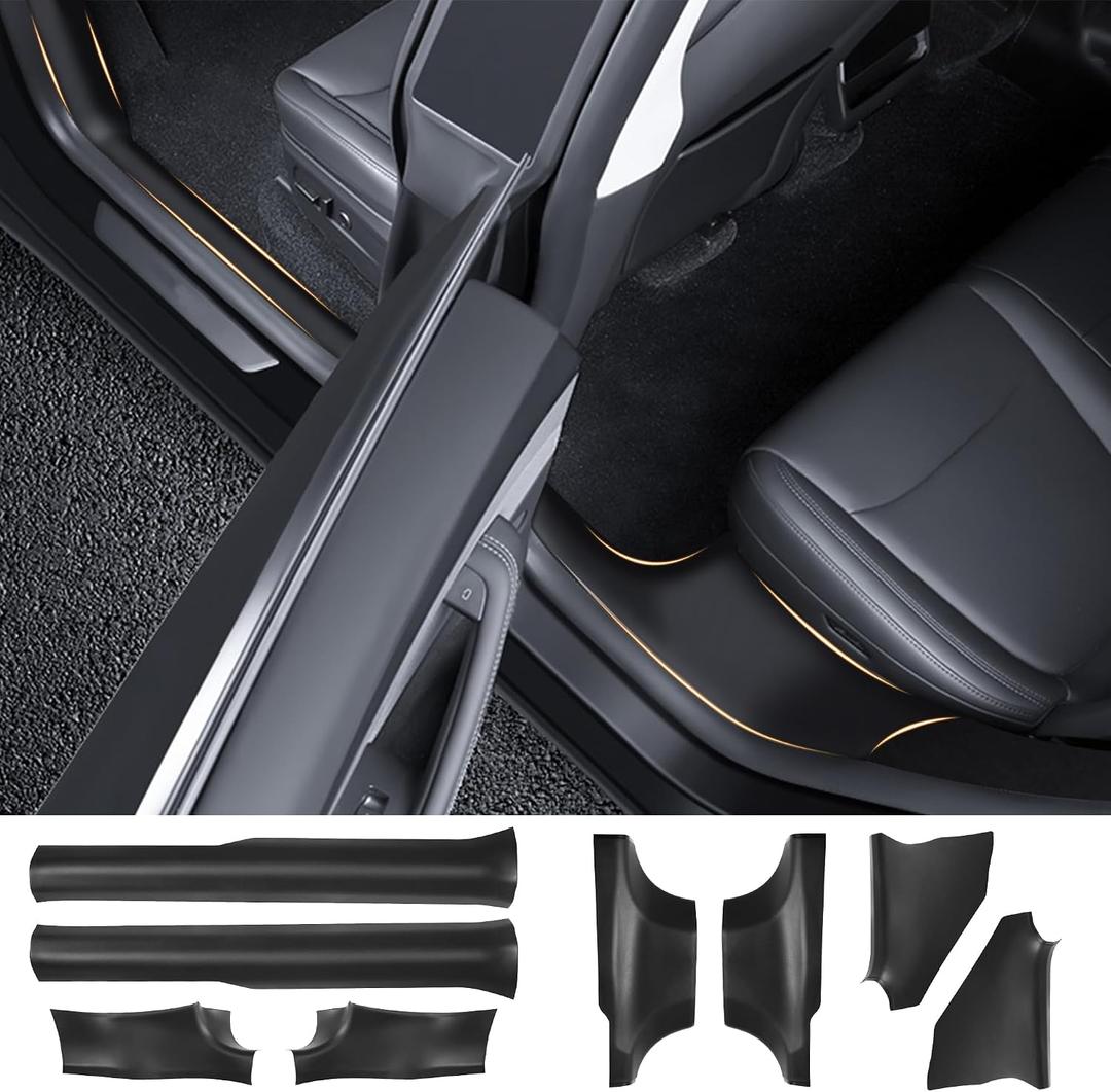TOPABYTE 8Pcs Door Sill Protector for Tesla Model Y Juniper 2025 2026 Front and Rear Door Pedal Kick Protection ABS Material Door Entry Guard Anti-Kick Full Protect Door Entry Cover