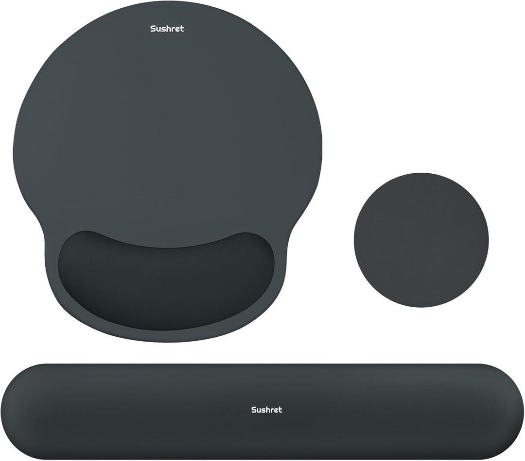 Mouse Pad and Keyboard Wrist Rest, 3-in-1 Gel Memory Foam Ergonomic Mouse Pad with Wrist Rest Set, Gaming Mousepad Arm Cushion Support for Computer Office Desk Accessories Cute Setup, Charcoal