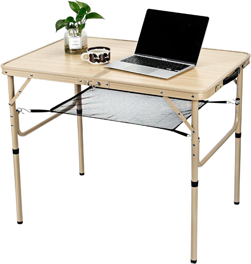 3FT Camping Table 2 Adjustable Height Portable Lightweight Surface Aluminum Fold Up Stand for Picnic,Beach BBQ,Cooking, Outdoor & Indoor (Yellow)