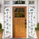 Cowboy Party Decorations Blue - Yee Haw Welcome Door Banner, Cowboy Baby Shower Party Decorations for Boys, Wild West Baby Shower Birthday Party, Western Cowboy My First Rodeo Party Porch Sign