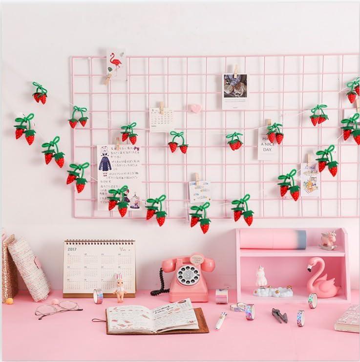 Colorful Strawberry Garland Decoration (2string X 6.6ft) - DIY Pom Pom Fruit Hanging for Kids Bedroom Decoration Baby Shower Party Favor