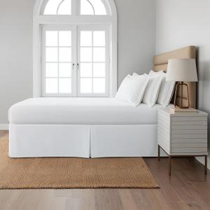 Cottingon Box Pleated Bed Skirt with Split Corners, 100% Microfiber Soft, Sheen & Luxurious Look, Tailored Drop Easy Fit, King 18", White