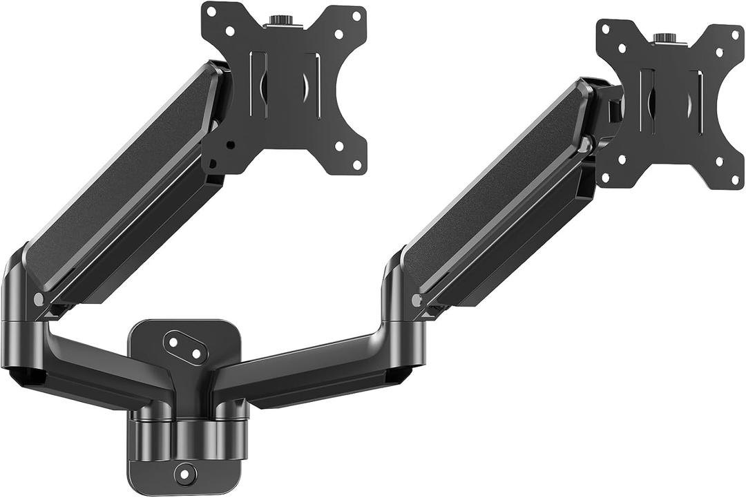 MOUNTUP Dual Monitor Wall Mount for 2 Max 32 Inch Computer Screen, Fully Adjustable Gas Spring Double Monitor Arm, Wall Mounted Monitor Holder Support 4.4-19.8lbs Display, VESA Bracket 75x75, 100x100 (Black)