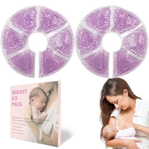 Breast Therapy Ice Packs, Hot and Cold Breast Pads, Breastfeeding Essentials Large Gel Bead Packs for Moms, 4 Pack (Purple, M)