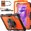 SEYMAC stock Tablet Case for Lenovo Idea Tab 11'' / M11 (TB336FU/TB330FU) 11 inch Drop-Proof Protection Cover with 360 Rotate Stand & Strap [Pen Holder] & Screen Protector 2025/2024, Orange+Black