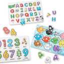 Melissa & Doug Classic Wooden Peg Puzzles (Set of 3) - Numbers, Alphabet, and Colors, Standard
