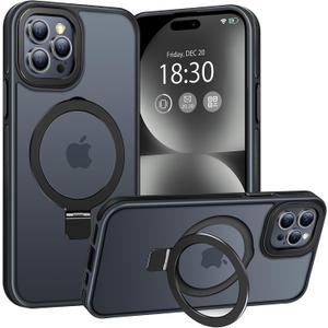 Magnetic Case for iPhone 15 Pro, with Invisible Ring Stand, Military Drop Protection, Shockproof Anti-Fingerprint Matte Protective Cover for iPhone 15 Pro, Black